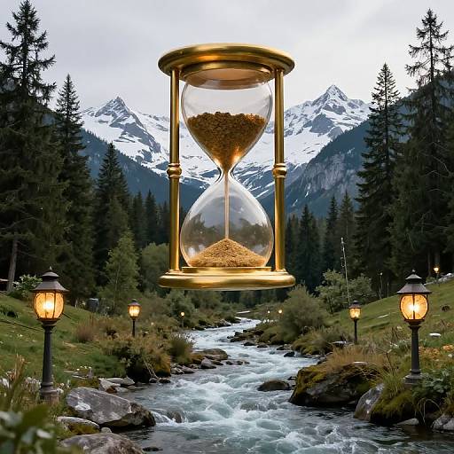 Surreal River with Golden Hourglass