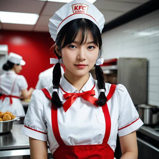 Asian Girl in KFC Maid Costume