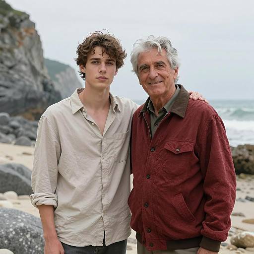 Two Men Bonding on a Rocky Beach