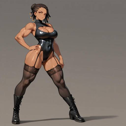 Muscular Woman in Black Leotard Pose Muscular Woman in Black Leotard Pose