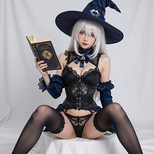 White-Haired Anime Witch in Corset