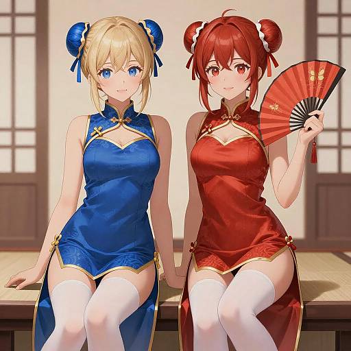 Anime Girls in Modern Qipao Fashion