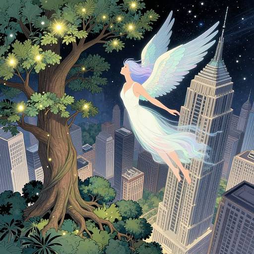 Celestial Being Over Urban Nature Fusion