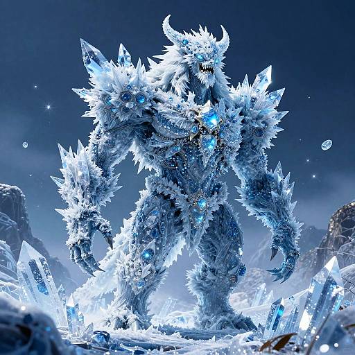 Mythical Ice Giant in Frosty Wilderness