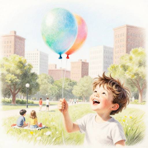 Joyful Boy with Colorful Balloon