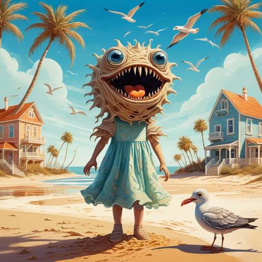Surreal Sand Monster on Sunlit Beach