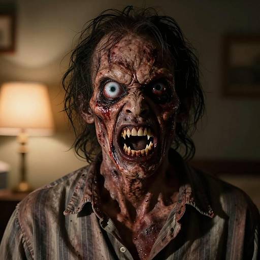 Grotesque Horror Character in Shadowy Room