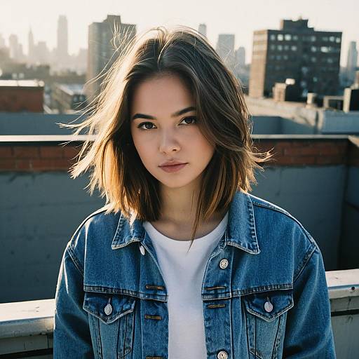 Teenage Girl with Face-Framing Layered Hair on Rooftop