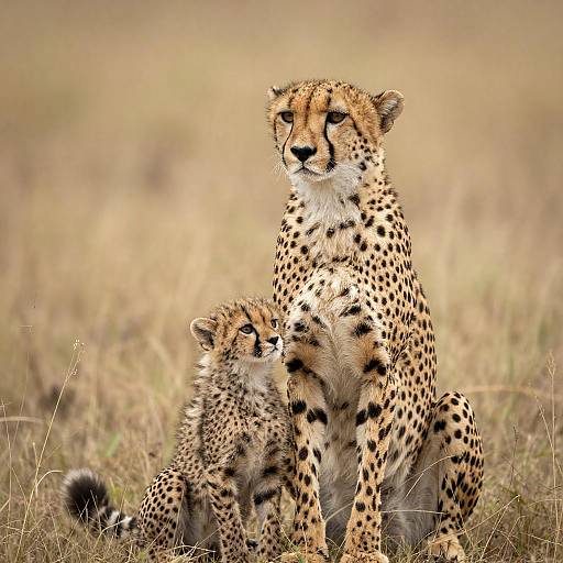 Cheetah Mother and Cub in Grass