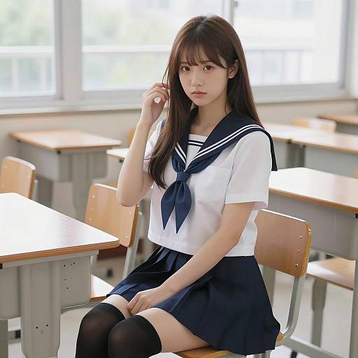 Asian Student in Sailor Uniform Portrait