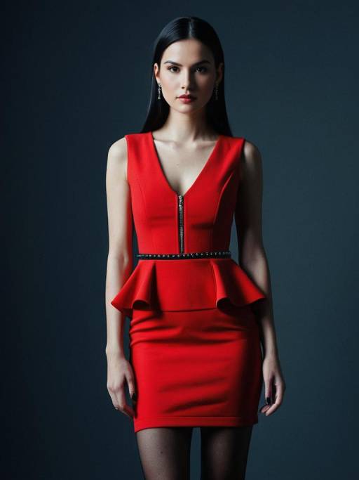Woman in Chic Red Peplum Mini Dress
