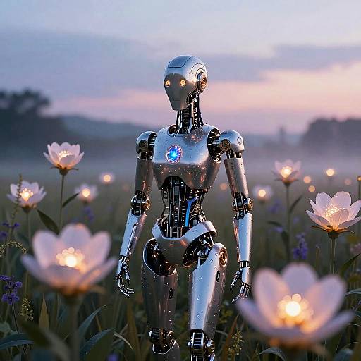 Cyberpunk AI Flowers at Twilight