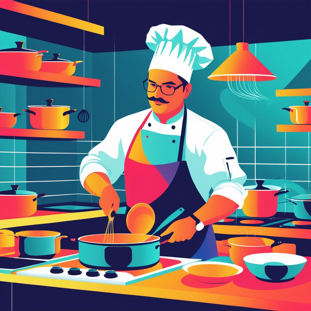 Vibrant Chef Cooking in Vector Style