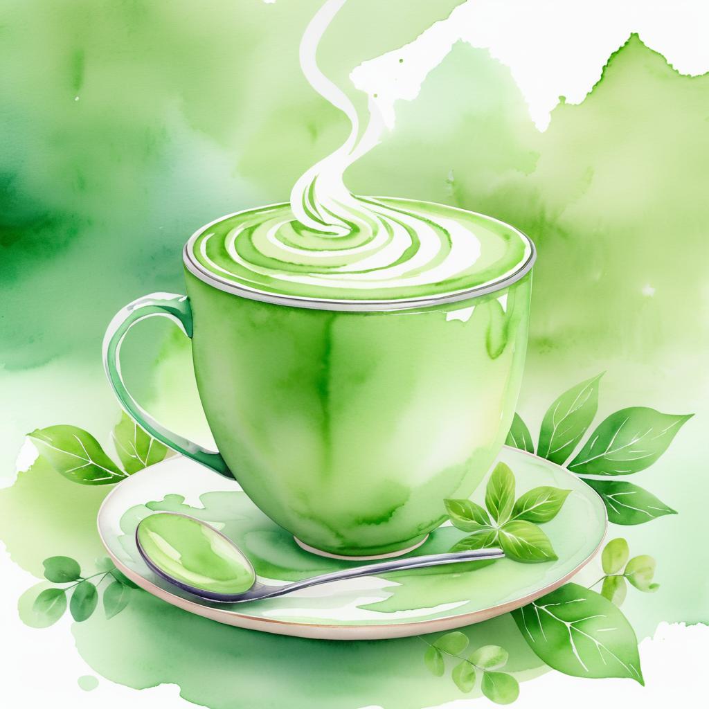 Whimsical Watercolor Matcha Latte Art