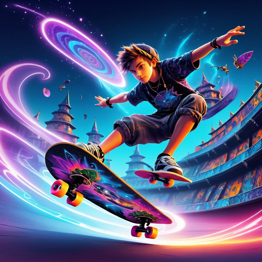 Epic Fantasy Skateboarding Adventure with Magic