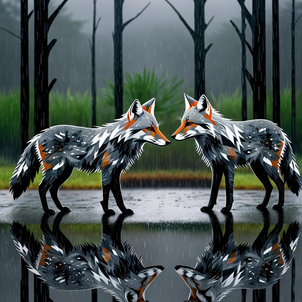 Grey Foxes in Nature-inspired Rainstorm