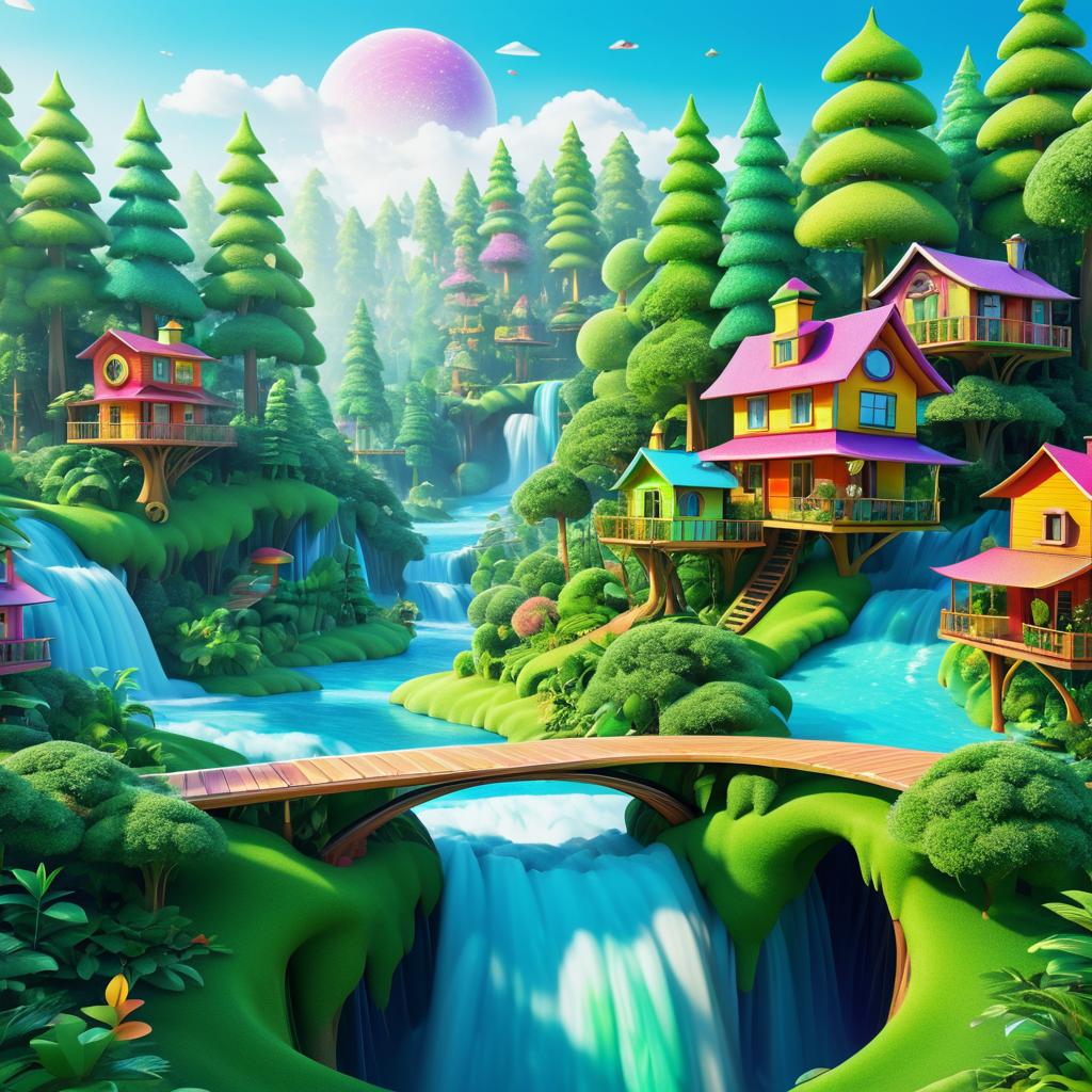 Whimsical Skateboard Scene in Lush Forests