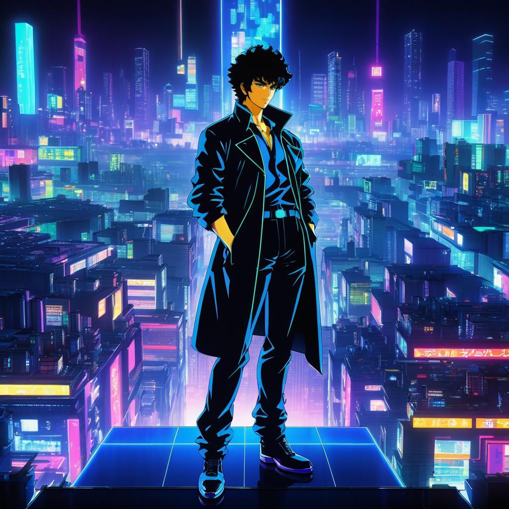 Futuristic Spike Spiegel in Neon City