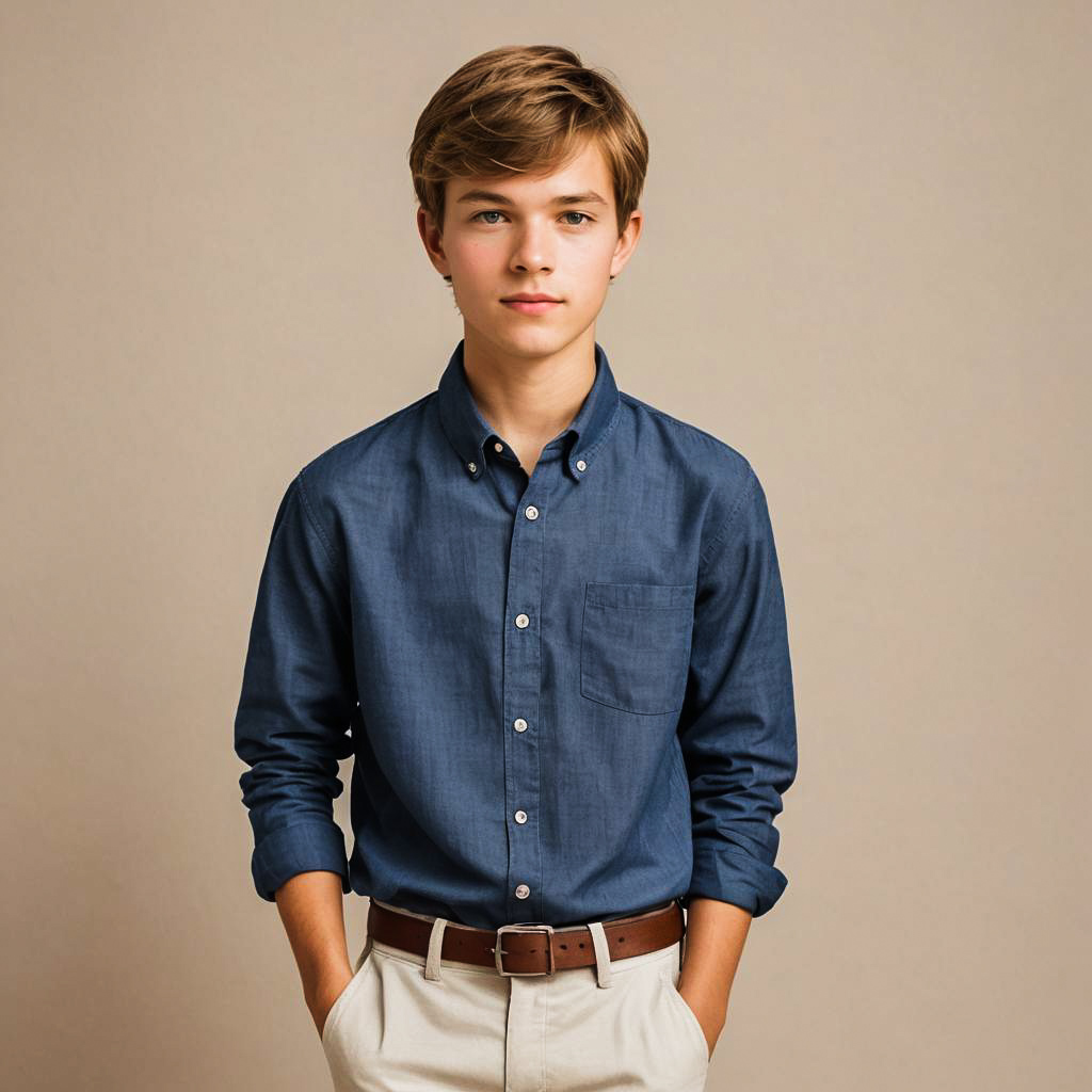 Shy Teen Boy in Casual Mormon Attire