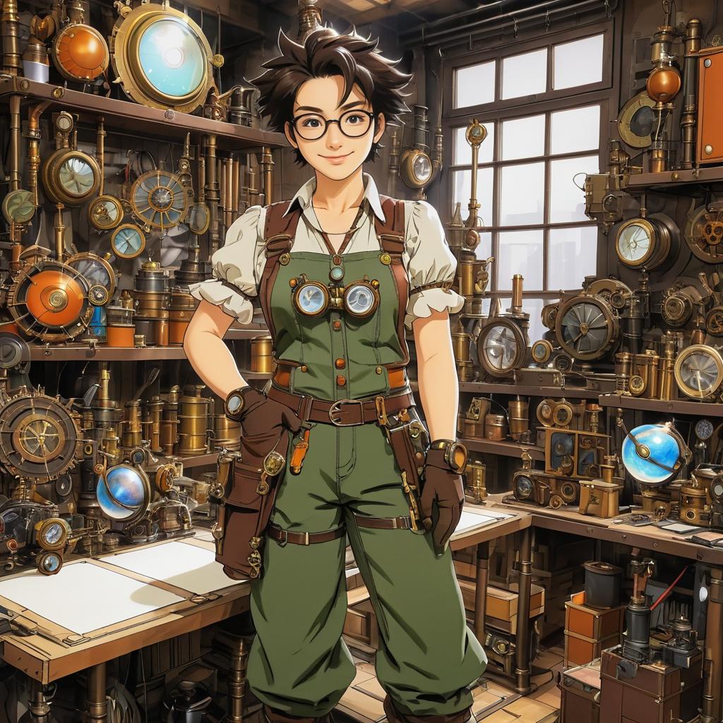 Steampunk Inventor in Dynamic Anime Style