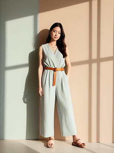 Stylish Woman in Sleeveless Terracotta Jumpsuit