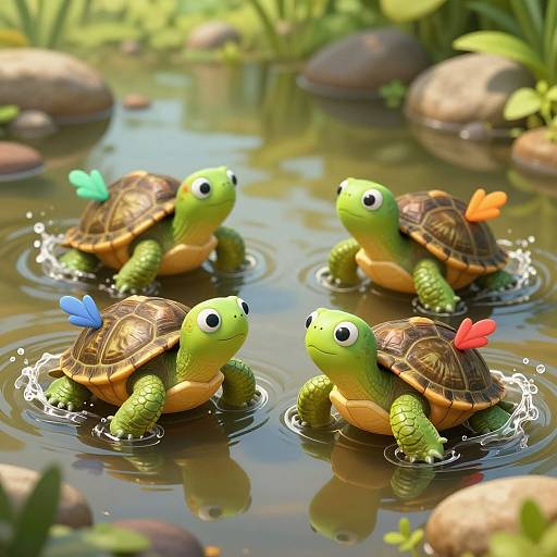 Whimsical Turtles in Vibrant Waters