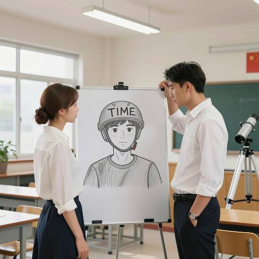 Classroom Scene with Drawing and Telescope