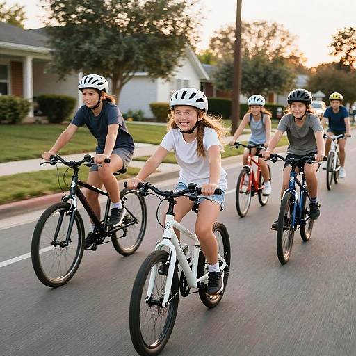 Kids Biking on Suburban Street