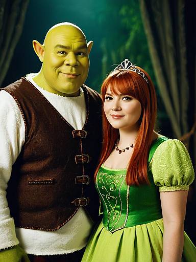 Couple in Shrek and Fiona Cosplay Costumes
