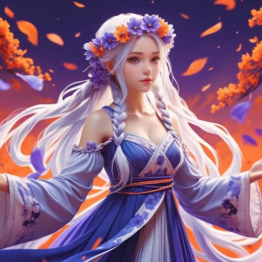 Fantasy Woman in Floral Crown with Flowing Hair