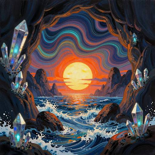 Surreal Mystical Cavern with Glowing Crystals