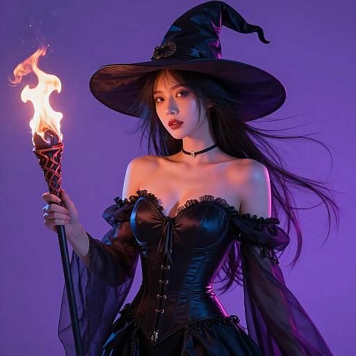 Mystical Witch with Flaming Torch