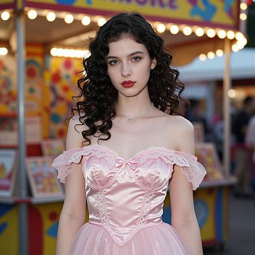 Young Woman at Bright Carnival Booth