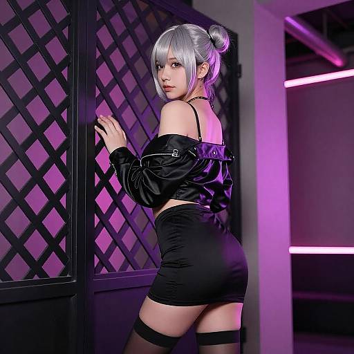 Neon-lit Fashion Portrait of Woman