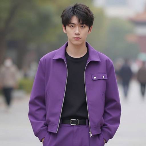 Realistic Photo of Boy in Purple Outfit
