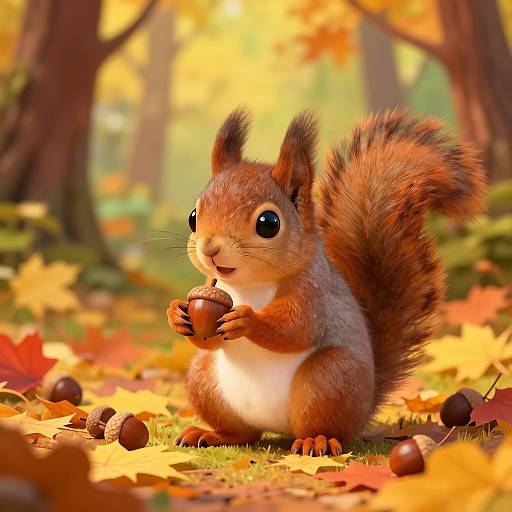 Cute Squirrel in Colorful Autumn Forest