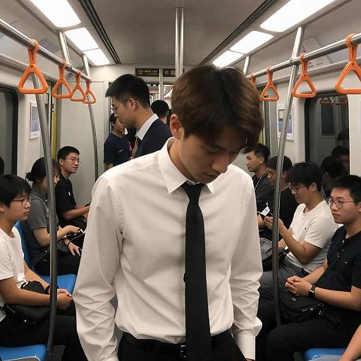 Busy Subway Scene with Diverse Passengers
