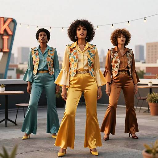 70s Soul Trio in Retro Rooftop Attire