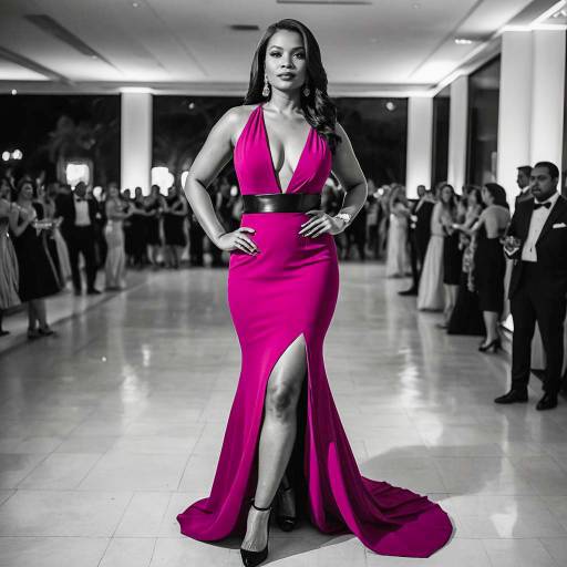 Woman in Magenta Evening Gown at Gala