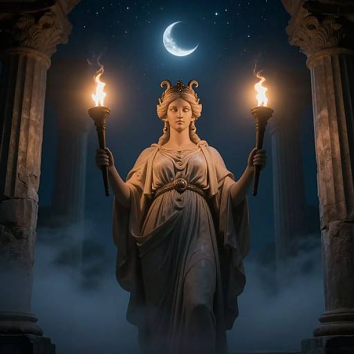 Goddess Hecate Amidst Mystical Fog