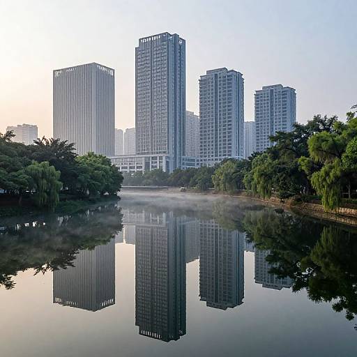 Serene Morning City Reflection