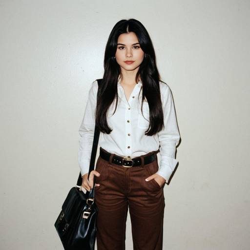 Young woman standing against wall with black handbag