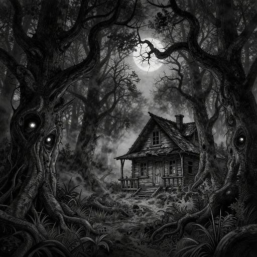 Spooky Haunted Forest at Midnight