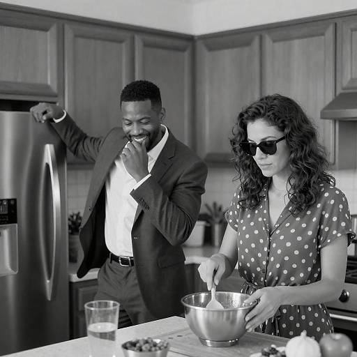 Charming Kitchen Scene in Black and White