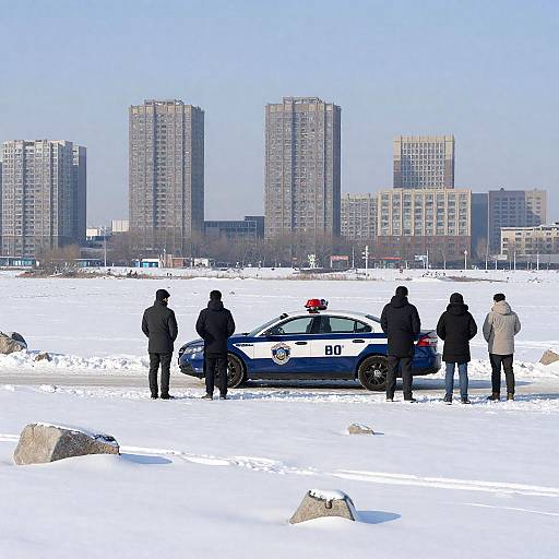Snowy Urban Scene with Police Presence