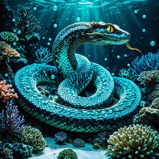 Mystical Cerulean Serpent in Underwater Realm