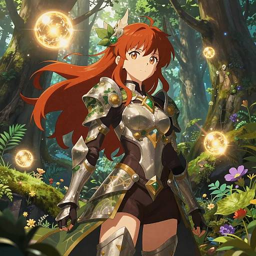 Red-Haired Anime Girl in Enchanted Forest