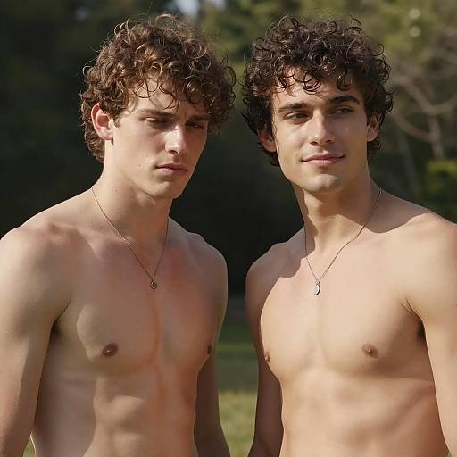 Sunlit Muscular Men in Nature