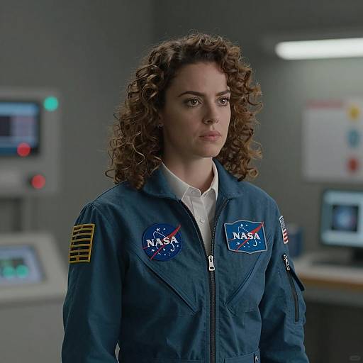 Focused Woman in NASA Flight Suit