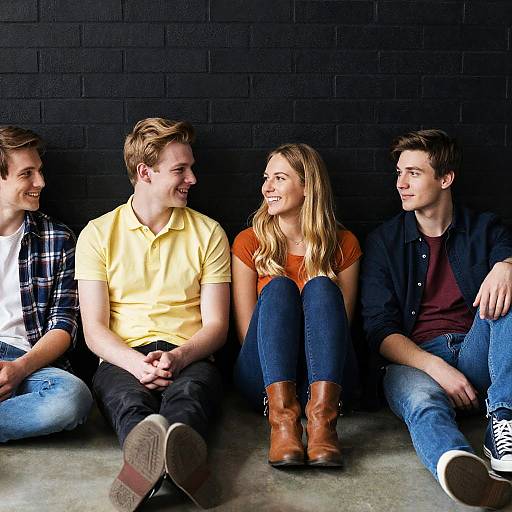 Casual Group Portrait Against Brick Wall